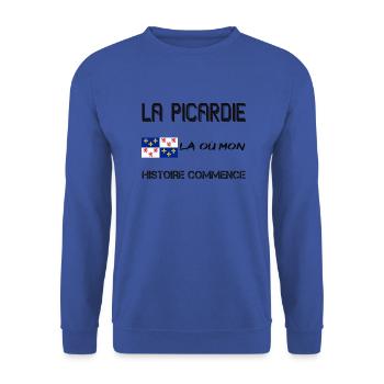 LA PICARDIE LÀ OÙ MON HISTOIRE COMMENCE - Sweat-shirt Unisexe - bleu royal - Devant - Alina (178cm) & Michal (187cm)
