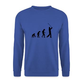 Evolution, Affen zum Golfer, Golf, Abschlag, Mann - Unisex Pullover - Royalblau - Vorne - Alina (178cm) & Michal (187cm)