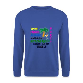 Kotzgeruch Saufen Jungesellenabschied Geschenkidee - Unisex Pullover - Royalblau - Vorne - Alina (178cm) & Michal (187cm)