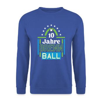 Brennball Jubiläum 10 Jahre Trainer Spieler Jubi - Unisex Pullover - Royalblau - Vorne - Alina (178cm) & Michal (187cm)