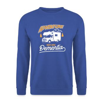 Adventure before Dementia - Camping Camper - Unisex Pullover - Royalblau - Vorne - Alina (178cm) & Michal (187cm)