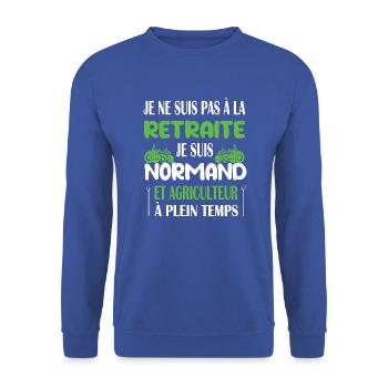 Grand-père retraité agriculteur normand tracteur - Sweat-shirt Unisexe - bleu royal - Devant - Alina (178cm) & Michal (187cm)