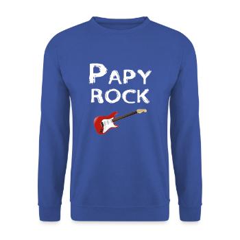 Papy Rock weiße E-Gitarre - Unisex Pullover - Royalblau - Vorne - Alina (178cm) & Michal (187cm)