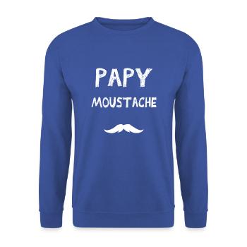 PAPY Moustache blanc - Sweat-shirt Unisexe - bleu royal - Devant - Alina (178cm) & Michal (187cm)