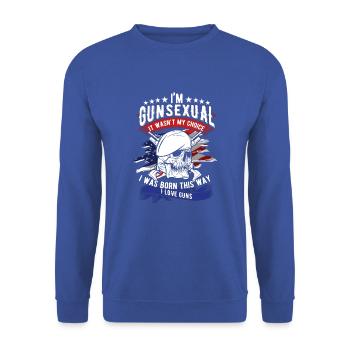 Ich bin Gunsexual - Ich liebe Waffen - patriotisch - Unisex Pullover - Royalblau - Vorne - Alina (178cm) & Michal (187cm)