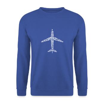 Vollständiges phonetisches Alphabet Flugzeugbuchstaben - Fluggesellschaft - Unisex Pullover - Royalblau - Vorne - Alina (178cm) & Michal (187cm)