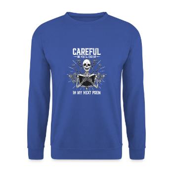Vorsicht oder du wirst in meinem nächsten Gedicht enden - Poesie - Unisex Pullover - Royalblau - Vorne - Alina (178cm) & Michal (187cm)