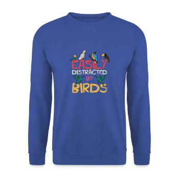 Facilement distrait par les oiseaux Drôle d’oiseau - Cockatiel - Sweat-shirt Unisexe - bleu royal - Devant - Alina (178cm) & Michal (187cm)
