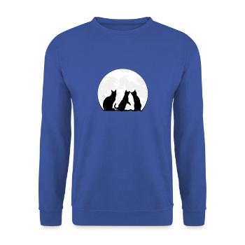 Drei Tabby-Katzen starren auf den Mond - Cute Cat - Unisex Pullover - Royalblau - Vorne - Alina (178cm) & Michal (187cm)