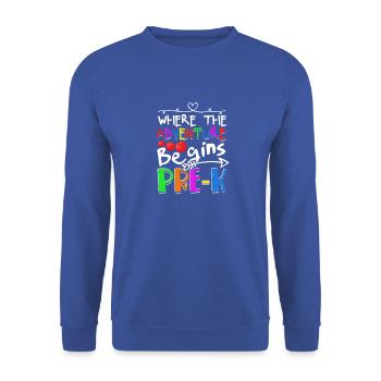 Where the adventure begins pre k - Kids Daycare - Unisex Sweatshirt - royal blue - Front - Alina (178cm) & Michal (187cm)