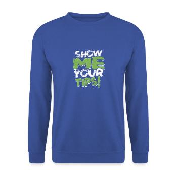 Zeig mir deine Tipps! - Wodka Cocktail Bar Mixologie - Unisex Pullover - Royalblau - Vorne - Alina (178cm) & Michal (187cm)