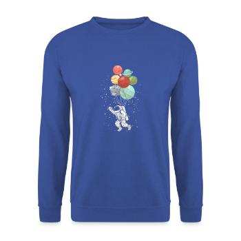 Astronaut holding Planet Balloons Space - - Unisex Sweatshirt - royal blue - Front - Alina (178cm) & Michal (187cm)