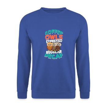 Coffee Owls Espresso Décaféiné régulier - Café décaféiné - Sweat-shirt Unisexe - bleu royal - Devant - Alina (178cm) & Michal (187cm)