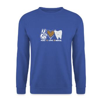 Peace Love Dental Leopard Herz Zähne - Zahn - Unisex Pullover - Royalblau - Vorne - Alina (178cm) & Michal (187cm)