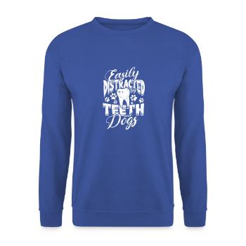 Leicht abgelenkt von Zähnen und Hunden - Zahnarzt - Unisex Pullover - Royalblau - Vorne - Alina (178cm) & Michal (187cm)