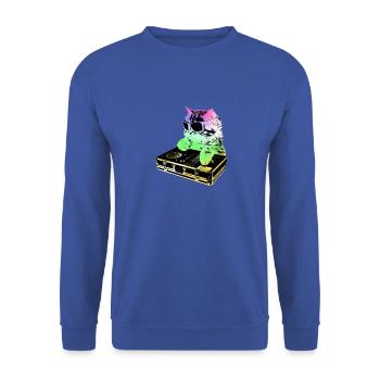 Rainbow DJ Cat - scratching - Unisex Sweatshirt - royal blue - Front - Alina (178cm) & Michal (187cm)