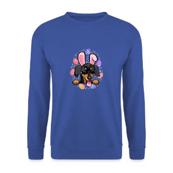 Chien Daschund portant une oreille de lapin - drôle de chien - Sweat-shirt Unisexe - bleu royal - Devant - Alina (178cm) & Michal (187cm)