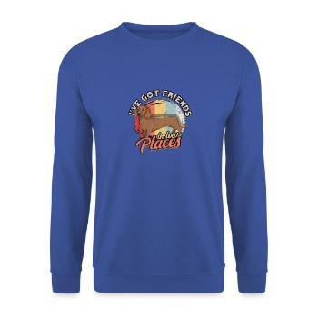 Ich habe Freunde in niedrigen Lagen - Dackelliebhaber - Unisex Pullover - Royalblau - Vorne - Alina (178cm) & Michal (187cm)