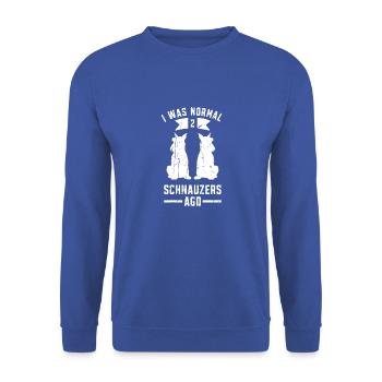 Ich war normal vor 2 Schnauzern - Amerikaner - Unisex Pullover - Royalblau - Vorne - Alina (178cm) & Michal (187cm)
