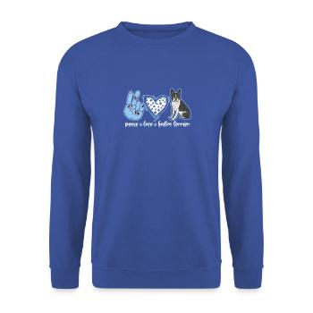 Peace Love Boston Terrier - Haustier - Unisex Pullover - Royalblau - Vorne - Alina (178cm) & Michal (187cm)