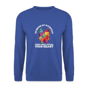Vorsicht vor Pitbulls Sie werden dein Herz stehlen - - Unisex Pullover - Royalblau - Vorne - Alina (178cm) & Michal (187cm)