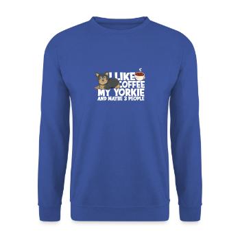 Ich mag Kaffee mein Yorkie und vielleicht 3 Leute - - Unisex Pullover - Royalblau - Vorne - Alina (178cm) & Michal (187cm)