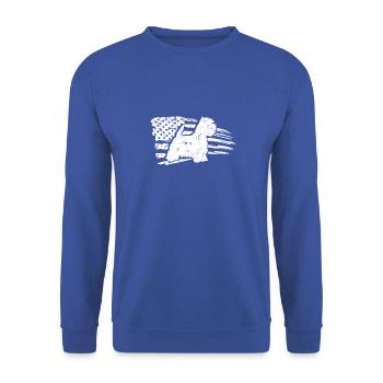 Silhoutte von West Highland Terrier mit amerikanischem - Unisex Pullover - Royalblau - Vorne - Alina (178cm) & Michal (187cm)