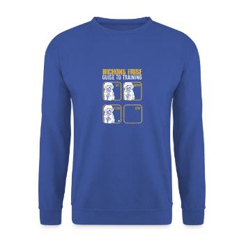 Bichon frise guide to training Sit down Fetch - Unisex Sweatshirt - royal blue - Front - Alina (178cm) & Michal (187cm)