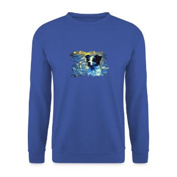 Border Collie in einem sternenklaren Nachtporträt - - Unisex Pullover - Royalblau - Vorne - Alina (178cm) & Michal (187cm)