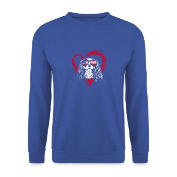 König Charles Cavalier trägt amerikanische Flagge - Unisex Pullover - Royalblau - Vorne - Alina (178cm) & Michal (187cm)