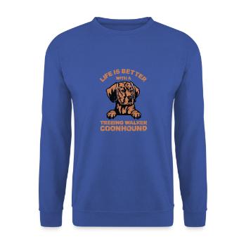 Das Leben ist besser mit einem Baum Walker Coonhound - - Unisex Pullover - Royalblau - Vorne - Alina (178cm) & Michal (187cm)