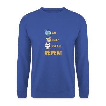 Eat Sleep Pet Sit Repeat - Katzenliebhaber - Unisex Pullover - Royalblau - Vorne - Alina (178cm) & Michal (187cm)