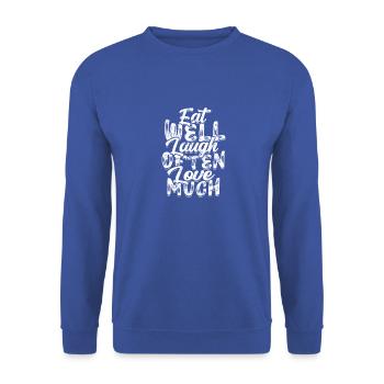 Gut essen, oft lachen, viel lieben - Kochen - Unisex Pullover - Royalblau - Vorne - Alina (178cm) & Michal (187cm)