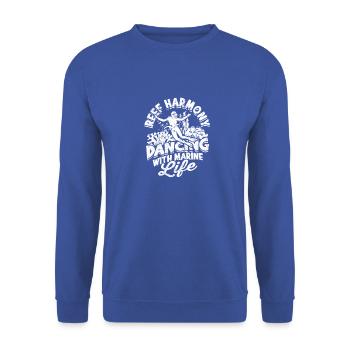 Riffharmonie: Tanzen mit Meereslebewesen - Reef - Unisex Pullover - Royalblau - Vorne - Alina (178cm) & Michal (187cm)