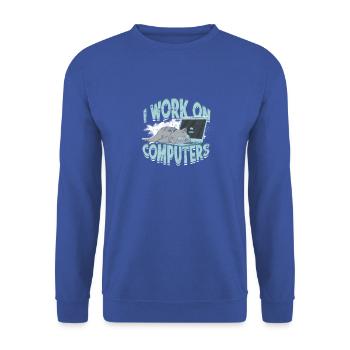 ICH ARBEITE AN COMPUTERN - Cat und Computer - Technik - Unisex Pullover - Royalblau - Vorne - Alina (178cm) & Michal (187cm)