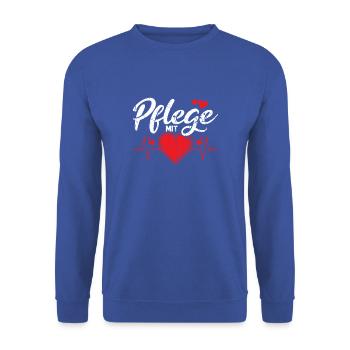 Pflege mit Herz - Gesundheit - Unisex Sweatshirt - royal blue - Front - Alina (178cm) & Michal (187cm)
