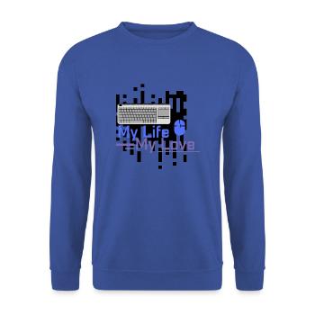 Nerd MY LIFE MY LOVE - Unisex Pullover - Royalblau - Vorne - Alina (178cm) & Michal (187cm)