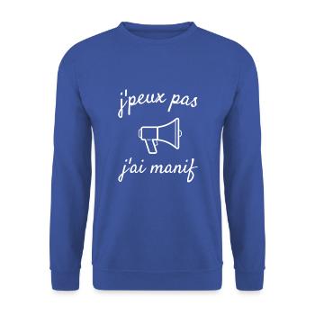 J'peux pas j'ai Manif - Sweat-shirt Unisexe - bleu royal - Devant - Alina (178cm) & Michal (187cm)