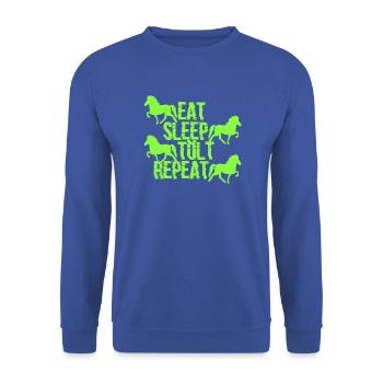 Icelandic Horse: Islandpferd Pferd Pony Merch - Unisex Pullover - Royalblau - Vorne - Alina (178cm) & Michal (187cm)