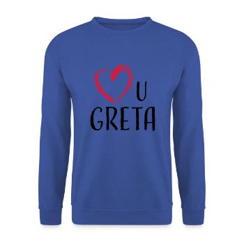 love u greta - Unisex Pullover - Royalblau - Vorne - Alina (178cm) & Michal (187cm)