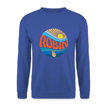 Robin Shirt Vintage Sunset Robin Groovy Tie Dye - Unisex Pullover - Royalblau - Vorne - Alina (178cm) & Michal (187cm)
