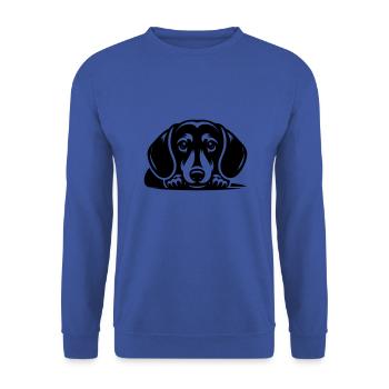 Reclining Dachshund Vector Design - Unisex Sweatshirt - royal blue - Front - Alina (178cm) & Michal (187cm)