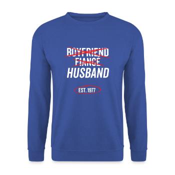 Petit ami Fiancé Mari Est 1977 - Sweat-shirt Unisexe - bleu royal - Devant - Alina (178cm) & Michal (187cm)