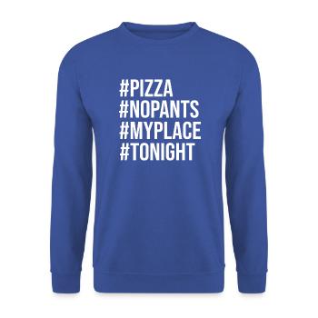 Hashtag Pizzanacht (weiß) - Unisex Pullover - Royalblau - Vorne - Alina (178cm) & Michal (187cm)