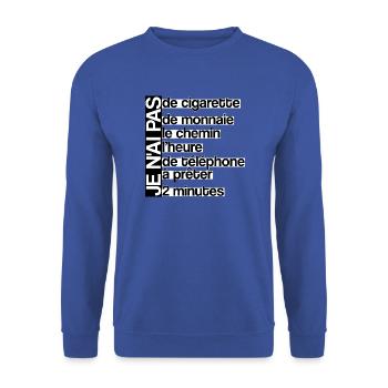 Je n'ai pas - Sweat-shirt Unisexe - bleu royal - Devant - Alina (178cm) & Michal (187cm)