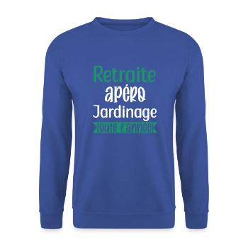 Retraite apéro jardinage cadeau jardin jardinier - Sweat-shirt Unisexe - bleu royal - Devant - Alina (178cm) & Michal (187cm)