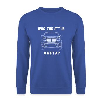 Who the f*** is - Unisex Pullover - Royalblau - Vorne - Alina (178cm) & Michal (187cm)
