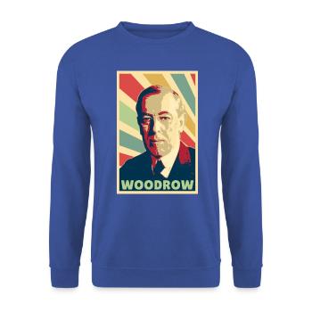 Woodrow Wilson Vintage Farben - Unisex Pullover - Royalblau - Vorne - Alina (178cm) & Michal (187cm)