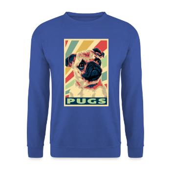 Mops Vintage Farben - Unisex Pullover - Royalblau - Vorne - Alina (178cm) & Michal (187cm)