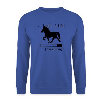 Icelandic Horse: Islandpferd Pferd Pony Merch - Unisex Pullover - Royalblau - Vorne - Alina (178cm) & Michal (187cm)